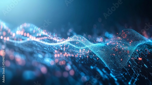 Abstract glowing blue and red data wave pattern representing digital information flow in cyberspace
