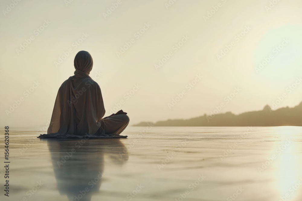 custom made wallpaper toronto digitalsilhouette of woman with hijab meditating