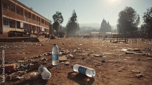 Children Playing in Sun-Drenched School Playground with Bottles