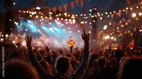 Vibrant Scene of Concert Goers Enjoying Live Band Performance