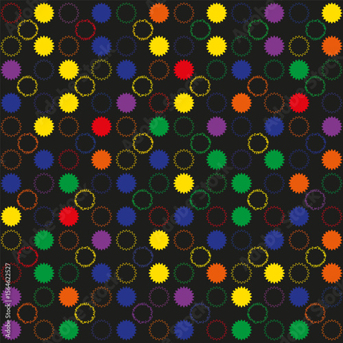 Colorful circle pattern. Abstract vibrant dots. Dynamic rainbow arrangement. Vector graphic texture.