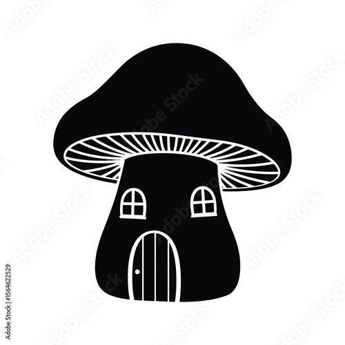 Black Silhouette of a Mushroom House Cute Fairy Home Illustration Fantasy Cottage whimsical design vector graphic