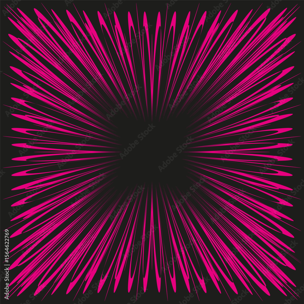 Obraz premium Magenta radial burst. Neon star explosion. Dynamic ray Vector. Vibrant center flare.