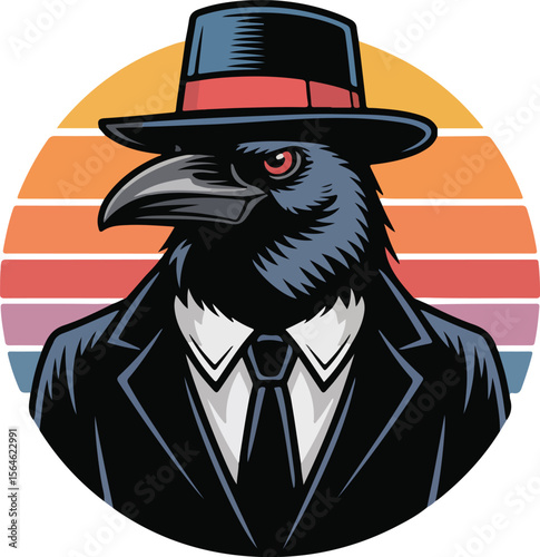 Dapper crow, attired in a suave suit and stylish fedora transparent isolated vector