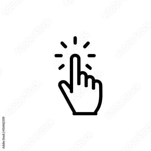 A simple line drawing of a hand with a finger pointing and radiating lines transparent background , no background