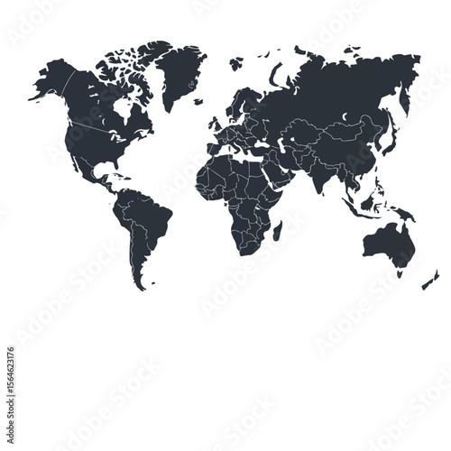 World Map Outline – Black and White Political Map of Continents with Country Borders
