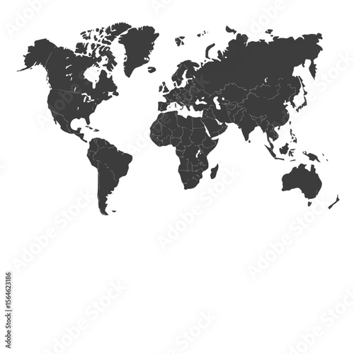 World Map Outline – Black and White Political Map of Continents with Country Borders