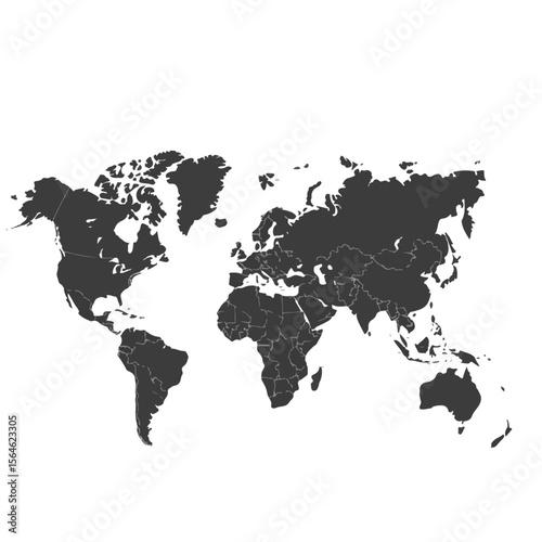 World Map Outline – Black and White Political Map of Continents with Country Borders