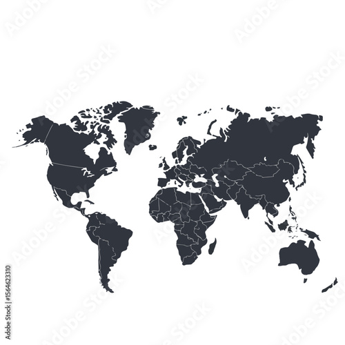 World Map Outline – Black and White Political Map of Continents with Country Borders