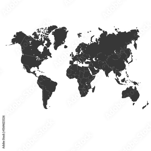 World Map Outline – Black and White Political Map of Continents with Country Borders