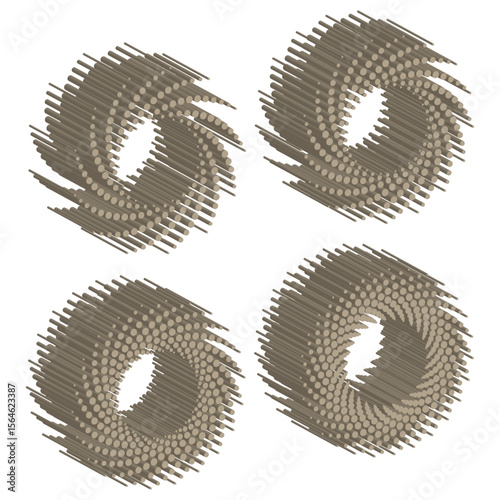 Rotating spiral blades. Brown metallic forms. Industrial turbine elements. Vector motion effect.