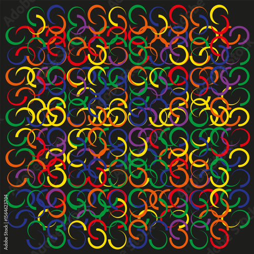 Vivid swirl pattern. Multicolor loop mosaic. Energetic spiral Vector. Vibrant dark background.