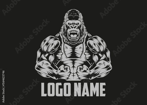 Aggressive Gorilla Logo – Fierce Primate Mascot for Sports, Gym, and eSports Branding
