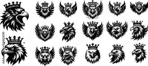 silhouette angry eagle with crown vector logo isolated on white background