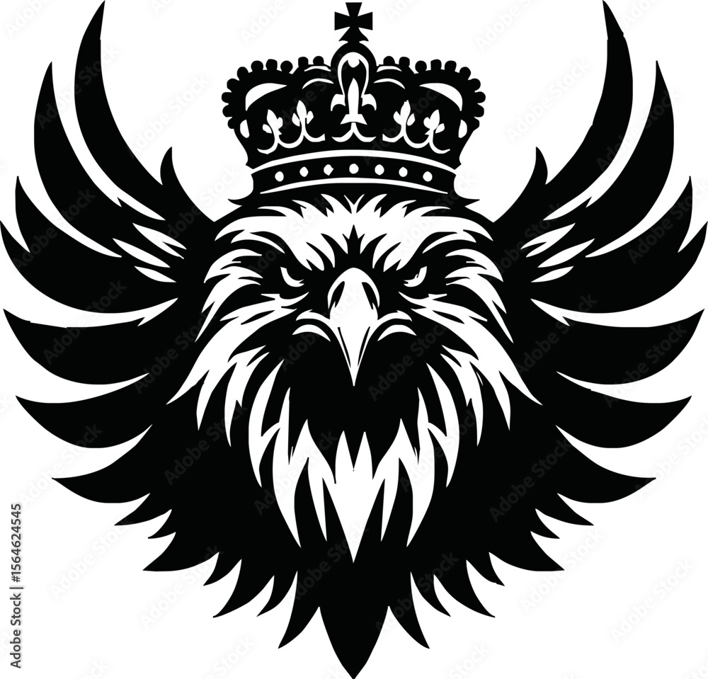 Fototapeta premium silhouette angry eagle with crown vector logo isolated on white background