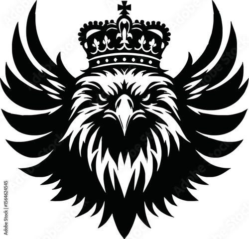 silhouette angry eagle with crown vector logo isolated on white background