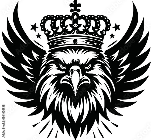 silhouette angry eagle with crown vector logo isolated on white background