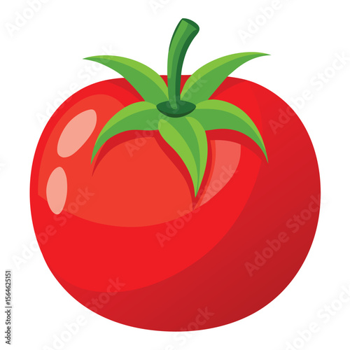 A shiny red tomato, ripe and fresh, isolated on a white background, symbolizing healthy vegetables and natural produce