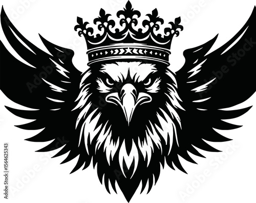 silhouette angry eagle with crown vector logo isolated on white background