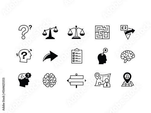 Black and White Icon Set Business Strategy Planning Problem Solving Decision Making Process Flowchart