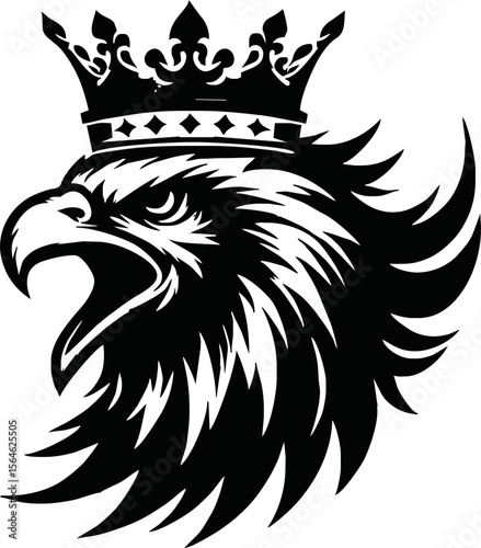 silhouette angry eagle with crown vector logo isolated on white background