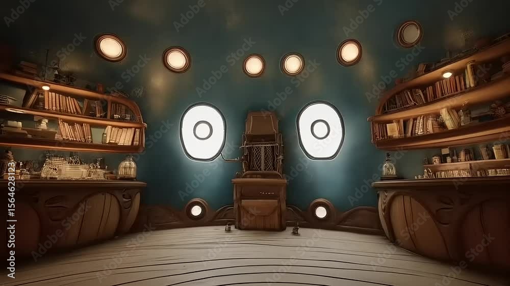 Cozy, whimsical interior of a magical apothecary filled with jars and books, warm lighting