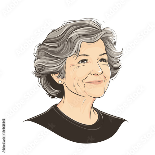  Mature woman smiling gently front view white background illustration