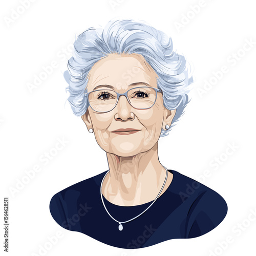  Mature woman with glasses and short hair white background illustration