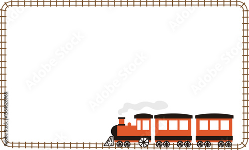 赤い機関車と線路のイラストフレーム背景素材