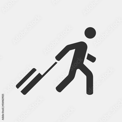 Tourist icon. A man drags a suitcase behind him