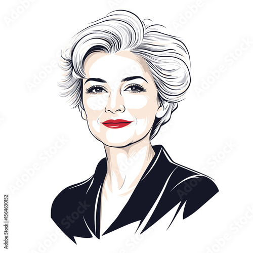 Confident mature woman smiling formal attire white background illustration