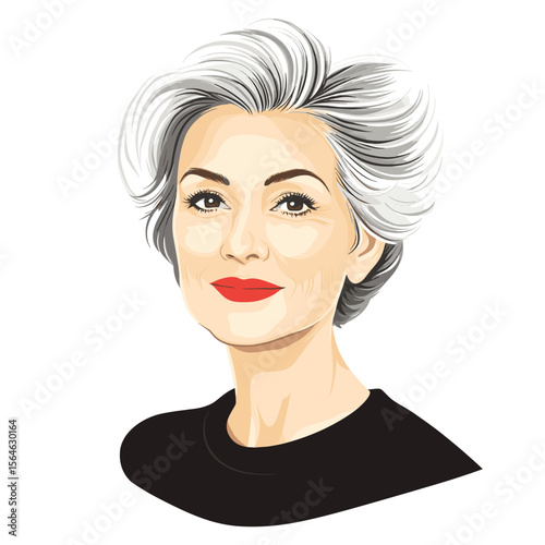 Elegant mature woman smiling front view white background illustration