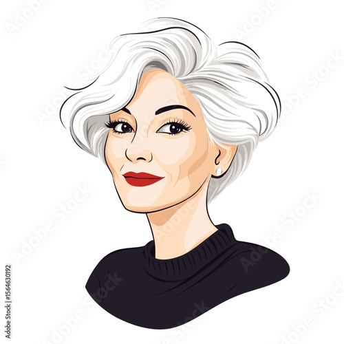 Stylish mature woman smiling portrait white background illustration