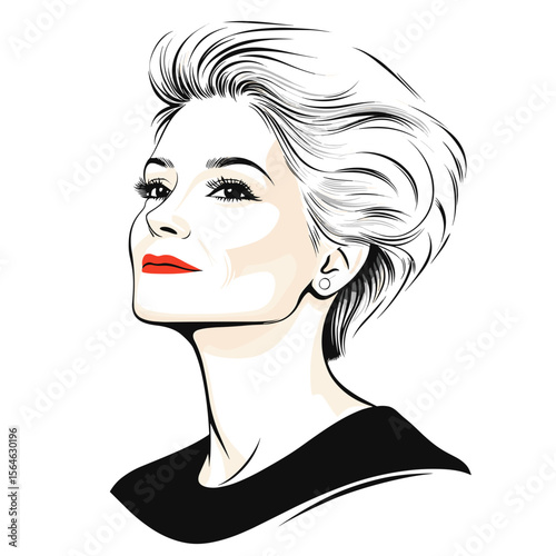 Confident mature woman profile elegant look white background illustration