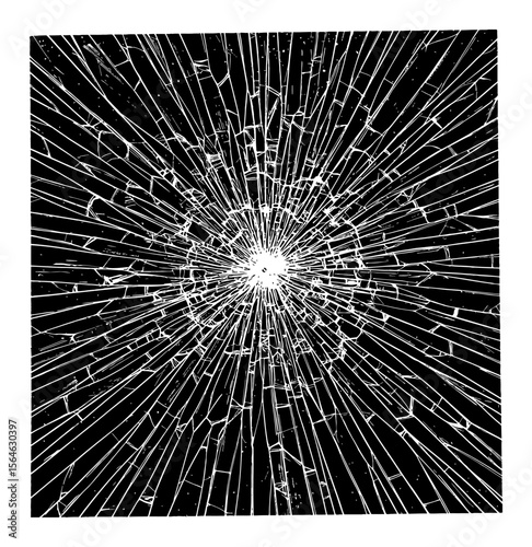 Intricate Fractured Glass Pattern with Radial Cracks Design Black and White Outline Line Art Drawing