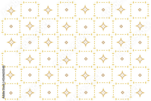 Thai silk pattern, gold, yellow, wallpaper and textile products, traditional ethnic Thai handwoven fabric, carpet, wallpaper, clothing, sarong, batik, print, background, vector illustration.