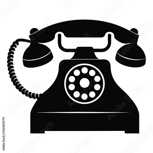 Classic black rotary dial telephone, an antique symbol of retro communication, isolated on white