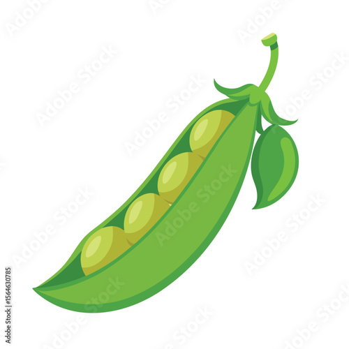 A snow pea pod, vibrant green and crisp, on a clean white background, symbolizing fresh vegetables and healthy eating