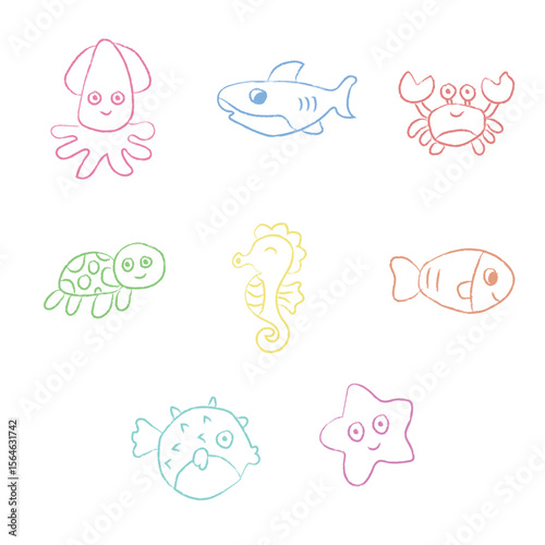 Hand Drawn Doodle Ocean Animal Element Set