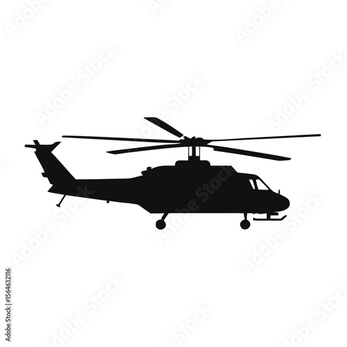 Silhouette of a Helicopter: A sleek, detailed silhouette of a helicopter, isolated against a pristine backdrop, embodies the precision and power of modern aviation.