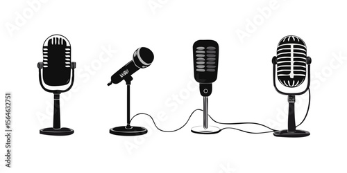 Vintage microphone vector art illustration for podcasting and audio recording