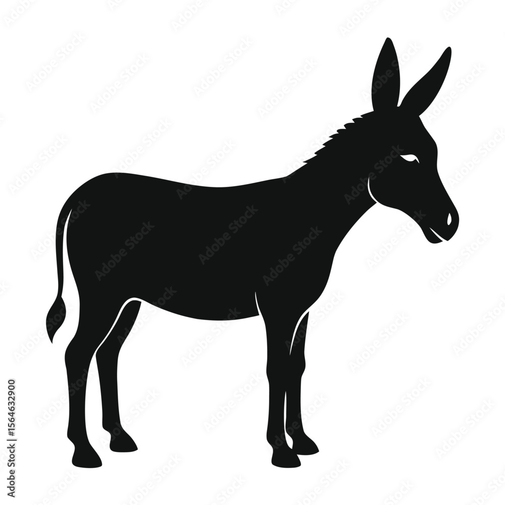 Fototapeta premium Silhouette Donkey: A sleek, minimalist black silhouette of a donkey stands proudly, against a plain backdrop, representing the timeless charm and enduring spirit of this beloved farm animal.
