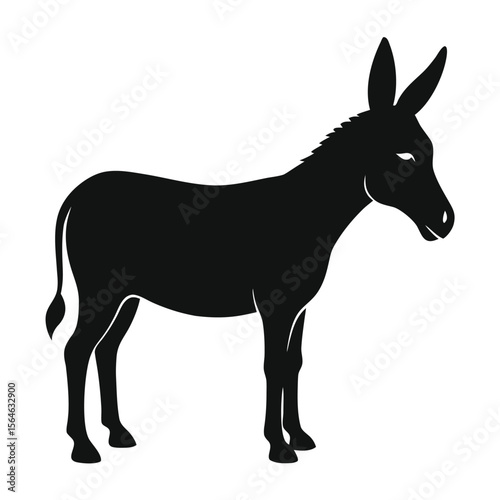 Silhouette Donkey: A sleek, minimalist black silhouette of a donkey stands proudly, against a plain backdrop, representing the timeless charm and enduring spirit of this beloved farm animal.