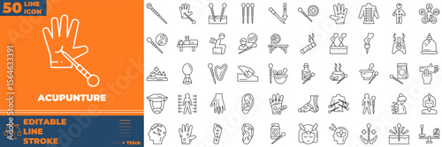 Acupunture Line Editable Icons set. Vector illustration in modern thin line style of acupunture icons: threapy, chinese, alternative, etc