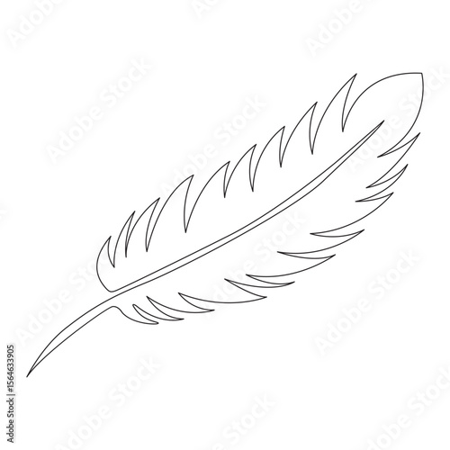 Bird feather continuous single one line hand drawn to outline vector art illustration