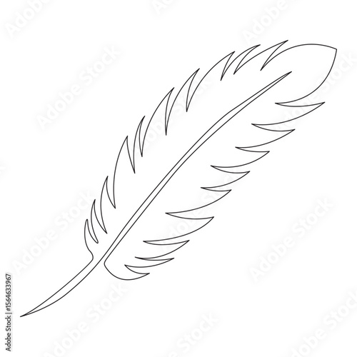 Bird feather continuous single one line hand drawn to outline vector art illustration