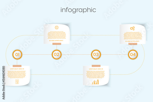  timeline infographic template with 4 steps and modern icons. Business process workflow diagram for strategic planning, project management, or website presentation.	