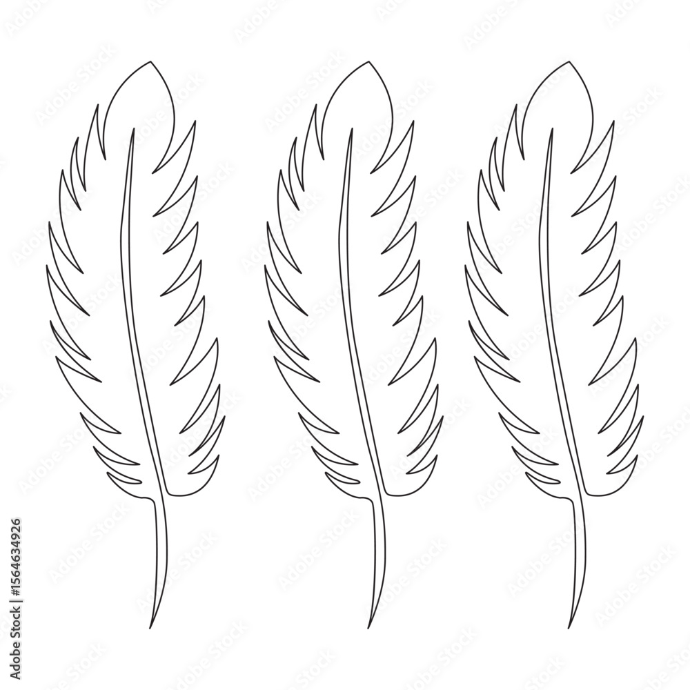 Fototapeta premium Bird feather continuous single one line hand drawn to outline vector art illustration