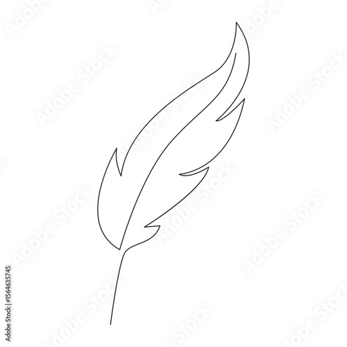Bird feather continuous single one line hand drawn to outline vector art illustration
