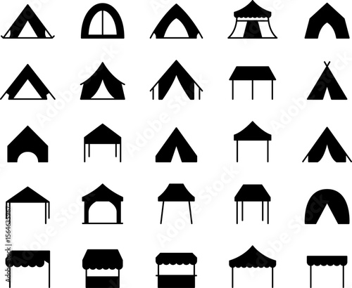 Tent icon set Simple vector illustration. Tourist Tent Line Design. Camp Travel Event.
